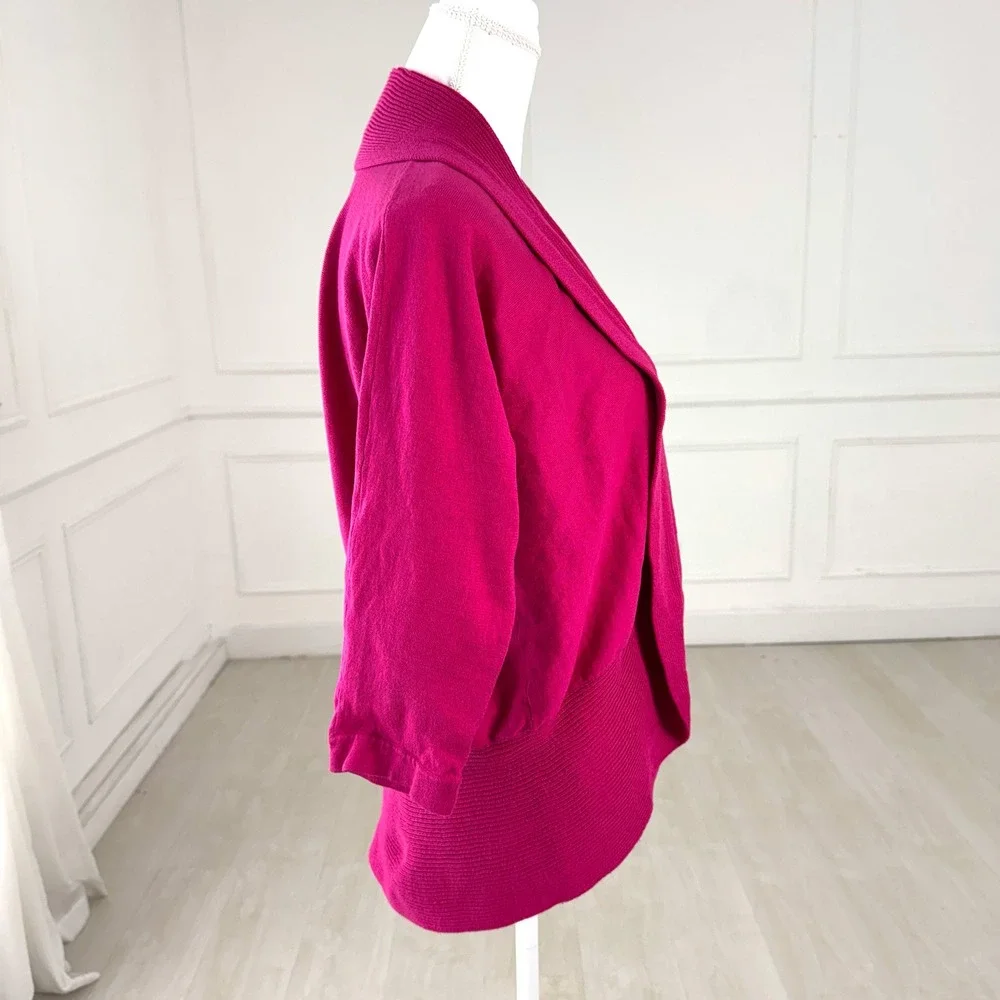Lauren Ralph Lauren Cardigan Womens 1X Magenta Cotton‎ Ribbed Shawl Shawl Collar